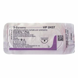 Vicryl Plus #3-0 70cm Absorbable Violet Braided Suture (VP 2437) 12pcs - Ethicon
