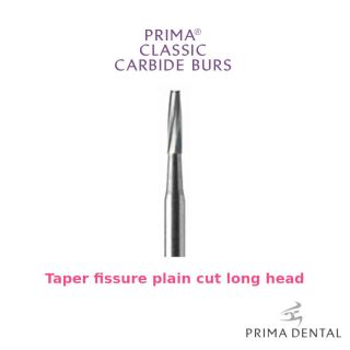Prima Classic Carbide Bur Taper Fissure Plain Cut Long Head - Prima Dental